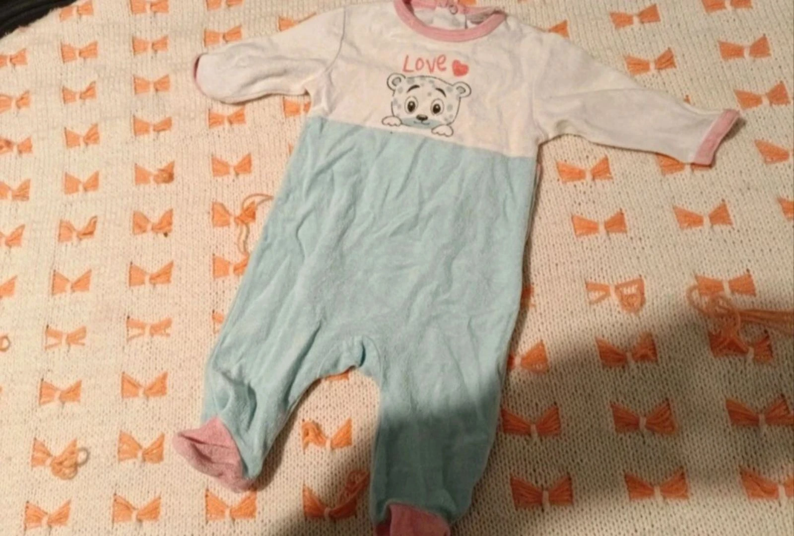 Pyjama grenouillère velours bébé 3 mois - Motif "Love"